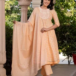 KALINI Women Ethnic Motifs Printed Regular Pure Cotton Kurta with Trousers & With Dupatta image 2