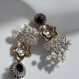 Anouk German Silver Silver-Plated Artificial Beaded Contemporary Drop Earrings image 4