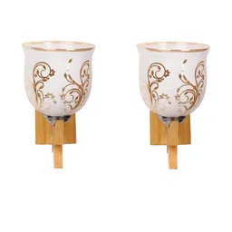 SOMIL White & Gold-Toned 2 Pieces Printed Glass Cylinder Shaped Wall Lamp-picture-32