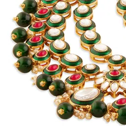 Zaveri Pearls Gold Plated Stones Studded & Beaded Multilayered Meenakari Jewellery Set image 4