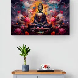 Tushaco Handicrafts Yellow & Blue Buddha Canvas Religious Wall Art-image-88