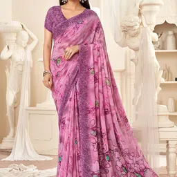 DIVASTRI Floral Poly Georgette Saree-image-81