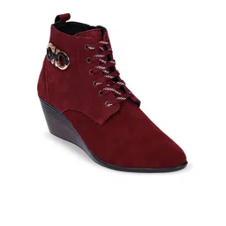 Zoom Shoes Women Leather Wedge-Heeled Regular Boots-image-20