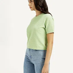 levi's Casual Regular Sleeves Self Design Women Green Top image 4