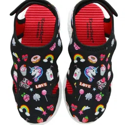KazarMax Unicorn Printed Velcro Closure Sandals - Black image 4