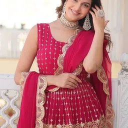 HERE&NOW Women Ethnic Motifs Embroidered Empire Gotta Patti Kurta with Sharara & With Dupatta image 5