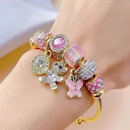 GOLDIWALA Stainless Steel Gold-Plated Artificial Stones Studded Charm Bracelet-picture-13