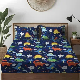 WEAVE AND DECOR Navy Blue Printed Microfiber 300 TC King Bedsheet Set 78 " x 72 "-image-78