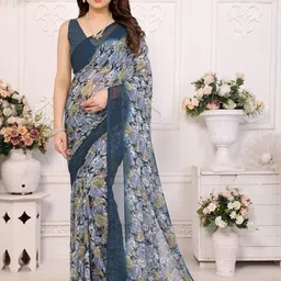 LeeliPeeri Designer Floral Poly Georgette Saree-picture-11