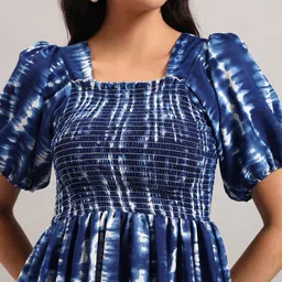 Jash Creation Tie and Dye Print Puff Sleeve Crepe Fit & Flare Midi Dress image 3