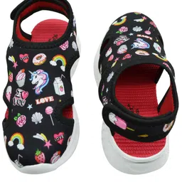 KazarMax Unicorn Printed Velcro Closure Sandals - Black image 5