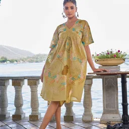 Moda Rapido Women Cotton Floral Embroidered A-Line Dress-image-20