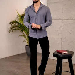 IKON FASHION Men Original Slim Fit Textured Spread Collar Casual Shirt image 2