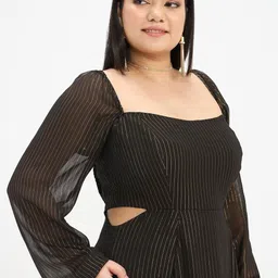 Virgio Women Self Design Viscose Sweetheart Neck Long Sleeves Plus Size Dresses image 4