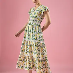 DressBerry Tropical Print Flutter Sleeve Crepe Fit & Flare Midi Dress image 3