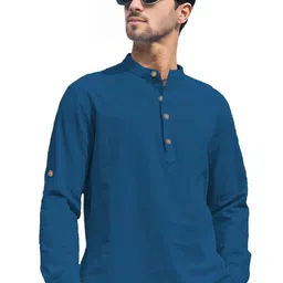 BHUVIKOO Band Collar Roll-Up Sleeves Straight Short Kurta-picture-17