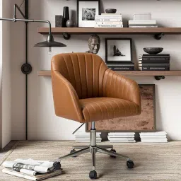 casacraft from pepperfry Colm Leatherette Guest Chair In Tan Colour image 1