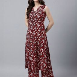 Janasya Floral Printed Pure Cotton Tunic With Trousers-picture-11
