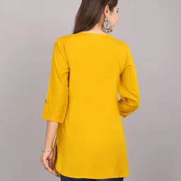 miraaya Casual Regular Sleeves Solid Women Yellow Top image 2