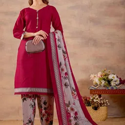 SIMPLYETHNIC Women Floral Regular Thread Work Kurta with Salwar & With Dupatta image 2