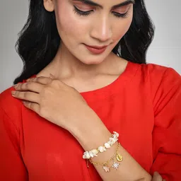 KALAKARI Gold-Plated Mother of Pearls Beaded Wraparound Bracelet image 3