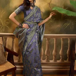 SHADOW & SAINING Floral Zari Silk Blend Designer Banarasi Saree image 4