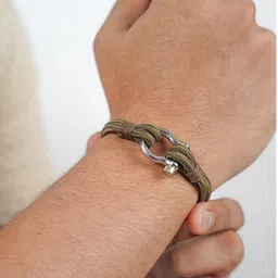 SWASHAA Men Silver-Plated Wraparound Rope Bracelet-image-20