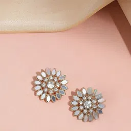 MANSIYAORANGE Gold-Plated Kundan Stones And AD Studded Floral Shaped Antique Studs-picture-23