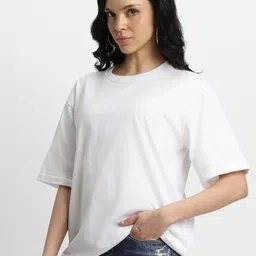 URBANICE Round Neck Drop-Shoulder Sleeves Oversized Cotton T-shirt-picture-34