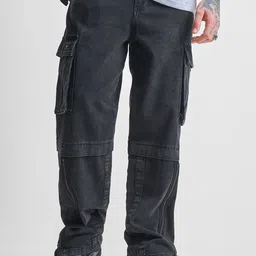 HIGHLANDER Men Baggy Fit High-Rise Clean Look Cargo Styles Zip Non Stretchable Jeans-image-58
