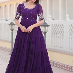 KALINI Embroidered Flared Maxi Ethnic Dress-image-16