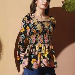 LookShine Women Floral Print Smocked Peplum Top-image-70