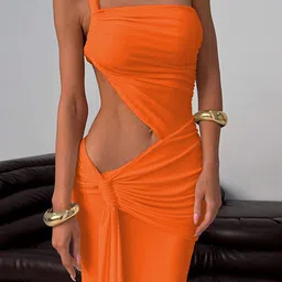 LULU & SKY Women One Shoulder Cut-Outs Sheath Maxi Dress image 4