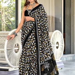 HMP Fashion Women Floral Printed Cotton Blend Ikat Saree-picture-13