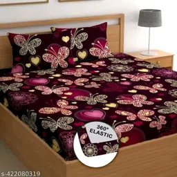 terryfox Cotton Double Fitted (Elastic) 280 TC Printed Bedsheet-picture-10