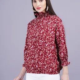 jc4u Casual Regular Sleeves Printed Women Maroon Top image 4