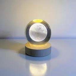 veevate Decorative Crystal Moon LED Night Lamp with Wooden Base – Warm White 6 cm Night Lamp-picture-11