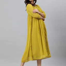 janasya Women A-line Gold Midi/Calf Length Dress image 4