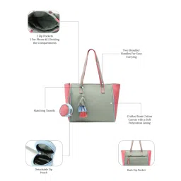 Anekaant Hue Sage Multi-Color Cotton Canvas Colorblock Tote Bag With Pouch image 3