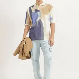 United Colors of Benetton Men Abstract Printed Polo Collar Pure Cotton Oversized T-shirt image 4