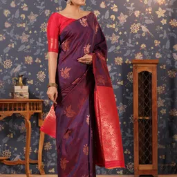 House of Pataudi Ethnic Motifs Woven-Design Saree image 4