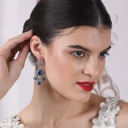 STILEADDA Silver Plated Luxurious Ad Blue Waterfall Drop Earrings image 1