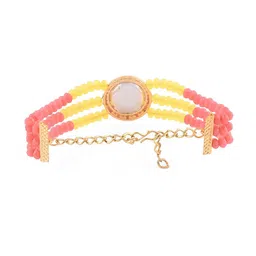 Zaveri Pearls Women Red & Yellow Beaded Multi strand Ethnic Bracelet image 5