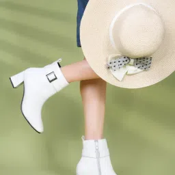 SHUZ TOUCH Women Mid Calf Block Heel White Regular Casual Boots-picture-20