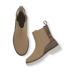 Yoho Women Printed Stylish Comfortable Lightweight Chelsea Boots Beige image 5