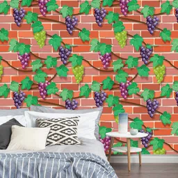 Jaamso Royals Brown & Green Brick And Grape Garden Printed Wall Stickers image 3