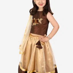 Superminis Girls Brown & Cream-Coloured Ready to Wear Lehenga Choli With Dupatta image 2