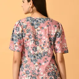 DressBerry Pink & Grey Floral Printed Crepe Top image 5