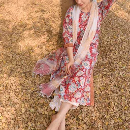 DIMPLE DESIGN STUDIO Floral Printed Pure Cotton Kurta & Trousers With Dupatta image 5