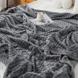 HOKIPO Grey Fleece AC Room 210 GSM Double Bed Blanket image 5